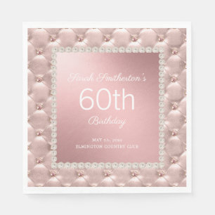 Elegante Roségold-Rosa-Tufted-Perlen 60. Geburtsta Serviette