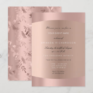 Elegante Roségold-Röte Kolibri-Blumen Formal Einladung