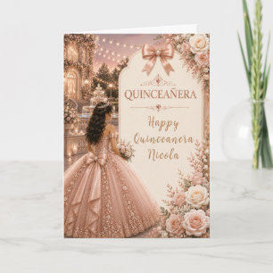 Elegante Roségold- und Elfenbein-Quinceañera Karte