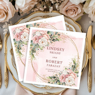 Elegante roségoldene Blumen-Hochzeitspapier-Servie Serviette