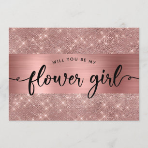 Elegante roségoldene Blumenmädchen-Hochzeits-Einla Einladung
