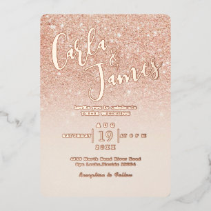 Elegante roségoldene falsche Glitter-Chic-Hochzeit Folieneinladung