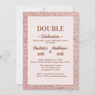 Elegante roségoldene Glitter-Geburtstagsfeier für  Einladung