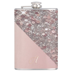 Elegante roségoldene Monogramm-Flasche mit Vinylfo Flachmann