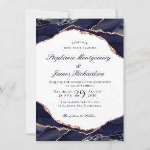 Elegante Roségoldfolie Navy Blau Achat Hochzeit Einladung