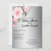 Elegante Rosen auf Silver Baby Dusche Einladung (Vorderseite)