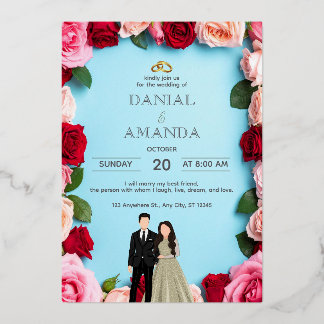 Elegante Rosen-Blumen-Hochzeitseinladungskarte | B Folieneinladung