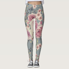 Elegante Rosen-Blumendruck-Leggings Leggings