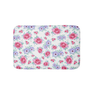 Elegante Rosen Blumenmuster Rosa Lila Weiß Badematte