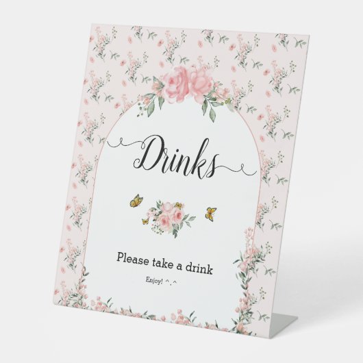 Elegante Rosen & Butterfly Baby Duschgetränke Sockelschild (Vorderseite)