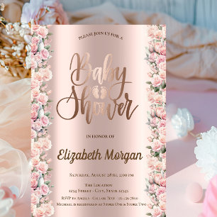 Elegante Rosen Chic Roségold Babyparty Einladung