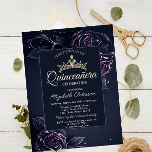 Elegante Rosen Dark Gothic Quinceañera  Einladung