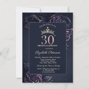 Elegante Rosen Dunkler Gothic 30. Geburtstag Einladung