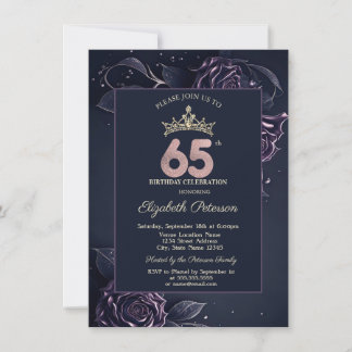 Elegante Rosen Dunkler Gotischer 65. Geburtstag Einladung