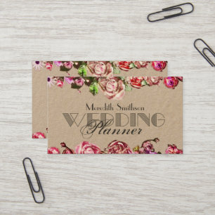 Elegante Rosen Floral Professioneller Hochzeitspla Visitenkarte