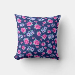 Elegante Rosen Florales Rosa Lila Blau Muster Kissen