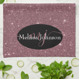 Elegante Rosen-Gold-Beschriftung auf Schwarz    Kü Geschirrtuch