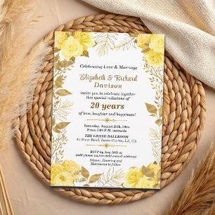 Elegante Rosen Gold Blumen 20. Hochzeitstag Einladung