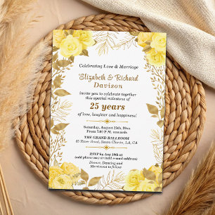 Elegante Rosen Gold Blumen 25. Hochzeitstag Einladung