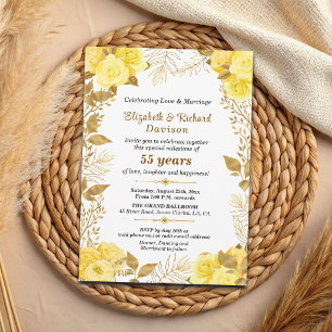 Elegante Rosen Gold Blumen 55. Hochzeitstag Einladung