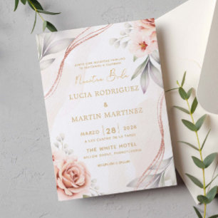 Elegante Rosen-Gold-Blumen Nuestra Boda Einladung