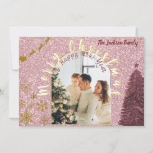 Elegante Rosen-Gold-Glitter-Bogen-Foto Feiertagskarte