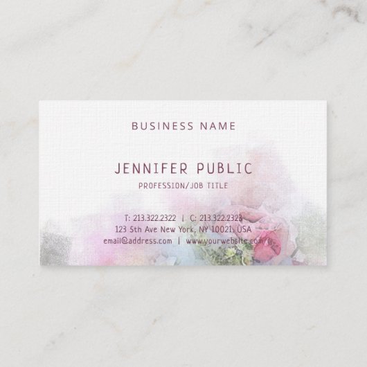 Elegante Rosen in der Watercolor-u. Visitenkarte (Rückseite)
