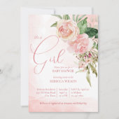 Elegante Rosen in Rosa, ein Mädchen, das duscht Einladung (Vorderseite)