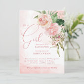 Elegante Rosen in Rosa, ein Mädchen, das duscht Einladung (Stehend Vorderseite)