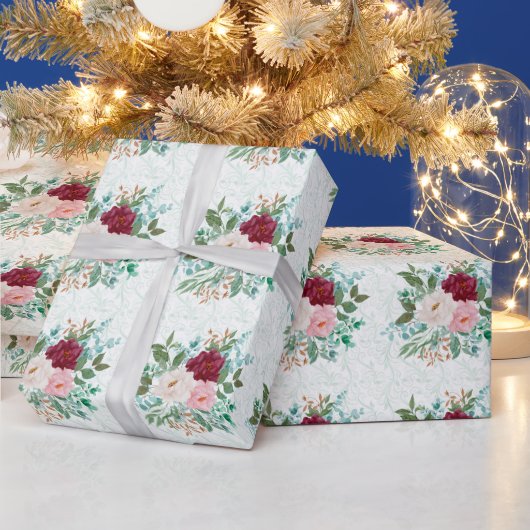 Elegante Rosen & Minze Geschenkpapier (Feiertage)