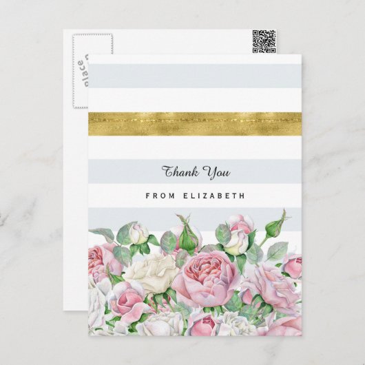 Elegante Rosen mit IMITATE Gold Streifen Vielen Da Postkarte (Vorne/Hinten)