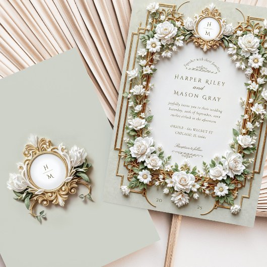 Elegante Rosen mit Imitats Gold Einladung