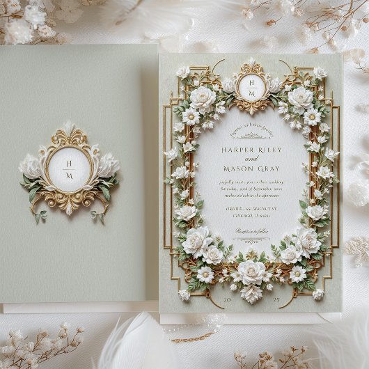 Elegante Rosen mit Imitats Gold Einladung