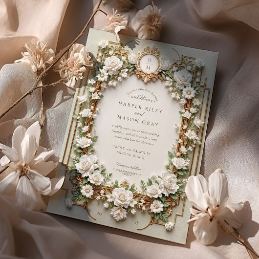 Elegante Rosen mit Imitats Gold Einladung