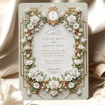 Elegante Rosen mit Imitats Gold Einladung<br><div class="desc">Set Sie den Ton für Ihren Hochzeitstag mit diesem exquisiten Einladungs-Design mit zarten, weißen Rosen, umgeben von üppigem Grün. Die Karte ist gerahmt mit verzierten Imitaten goldbarocke und kunst Deko-inspiriert Mustern, die ihm ein zeitloses und raffiniertes Gefühl geben. Der weiche, grüne Hintergrund verleiht dem Hotel eine elegante Touch und eignet...</div>