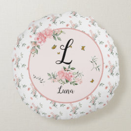 Elegante Rosen mit Schmetterlingen Rundes Kissen