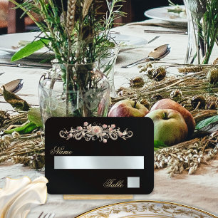 Elegante Rosen-Ornamentik & Herz-Monogramm - Schwa Platzkarte
