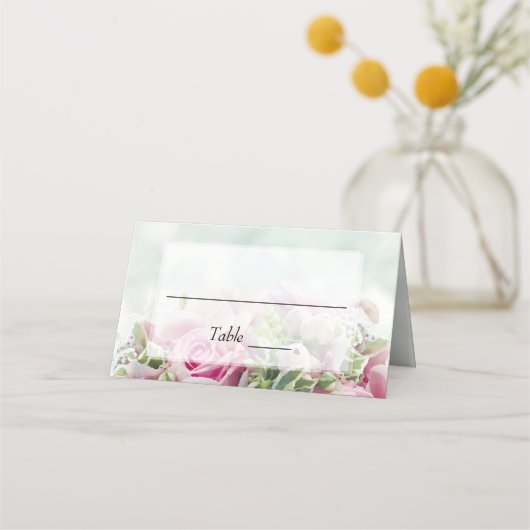 Elegante Rosen & Peony Buds Aquamarine Hochzeit Platzkarte (Vorderseite)