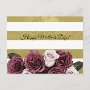 Elegante Rosen,Textur,goldene und weiße Streifen Postkarte