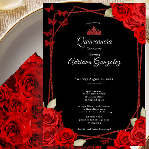 Elegante Rosen und Krone Rote Quinceanera  Einladung