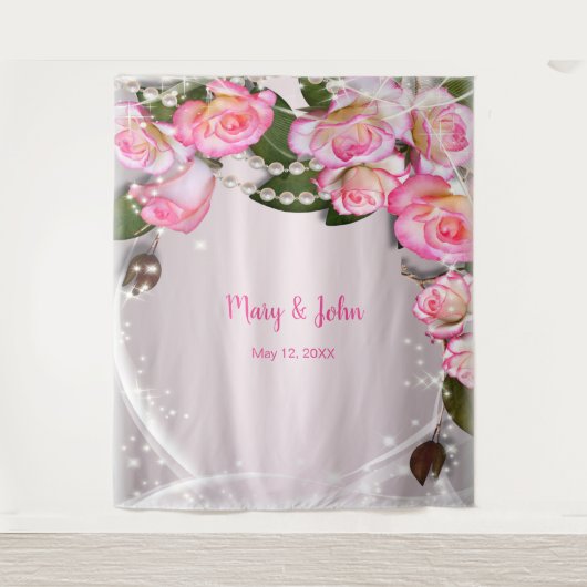 Elegante Rosen und Perlen bei Hochzeiten Wandteppich (Vorderseite)