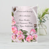 Elegante Rosen und Perlen Empfang-Karte Einladung (Stehend Vorderseite)