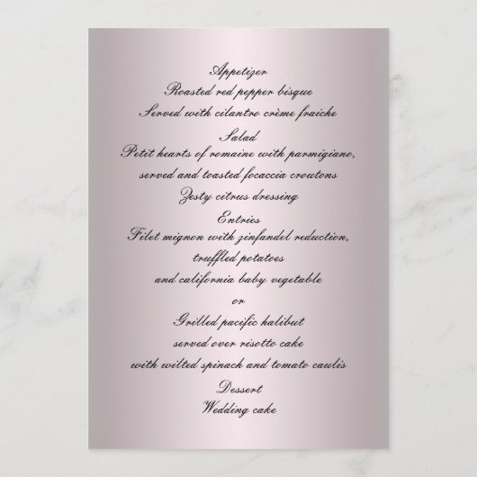 Elegante Rosen und Perlen Hochzeitskarte Menükarte (Rückseite)