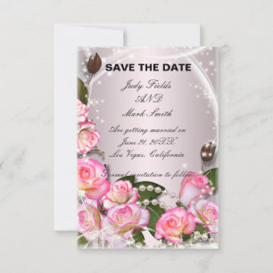 Elegante Rosen und Perlen Save the Date Einladung