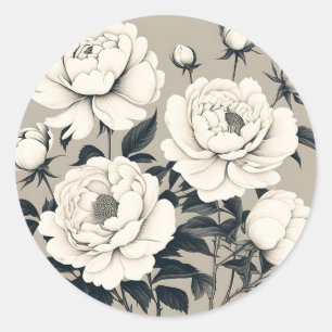 Elegante Rosen und Pfingstrosen Floral auf Creme Runder Aufkleber