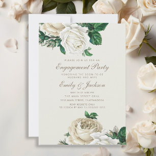 Elegante Rosen Weiße Florale Creme Hochzeitseinlad Einladung