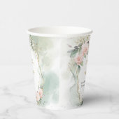 Elegante Rosenblüten Eukalyptus & Goldhochzeit Pappbecher (Rechts)