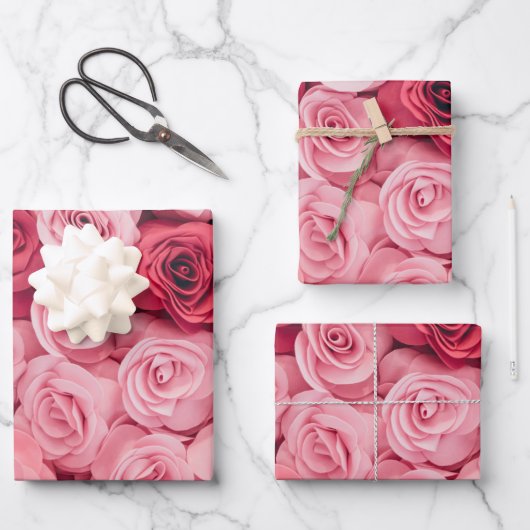 Elegante Rosenblüten Geschenkpapier Set (Vorderseite)