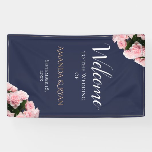 Elegante Rosenblütenhochzeit Begrüßung Banner (Horizontal)