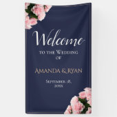 Elegante Rosenblütenhochzeit Begrüßung Banner (Vertikal)